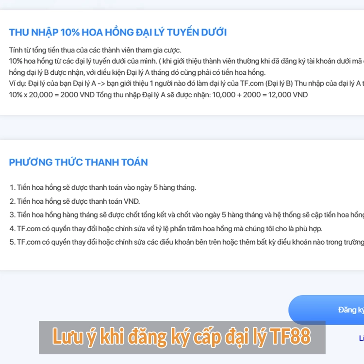 Lưu ý khi đăng ký cấp đại lý TF88